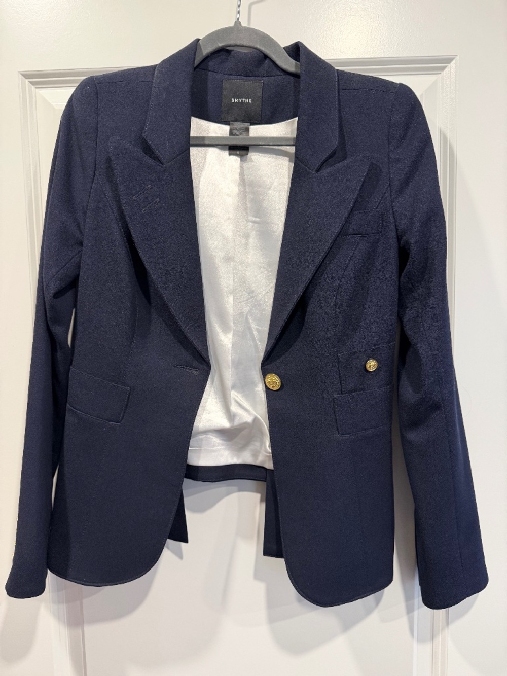 SMYTHE Classic Duchess Blazer Navy Blue Gold Buttons Wool Size 6